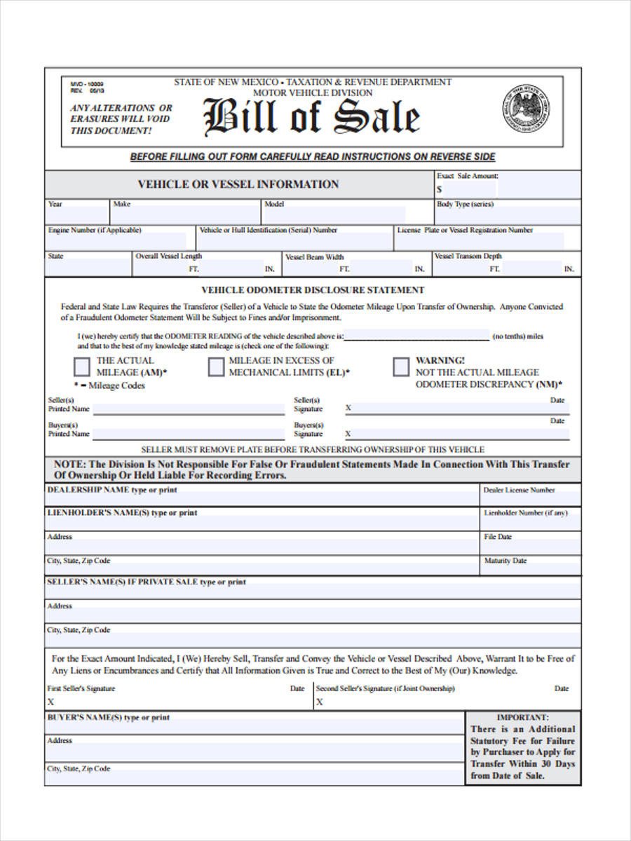 Business Bill of Sale Forms 7 Free Documents in Word PDF