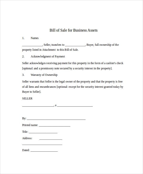 Sample Bill of Sale Form 9 Examples in PDF WORD