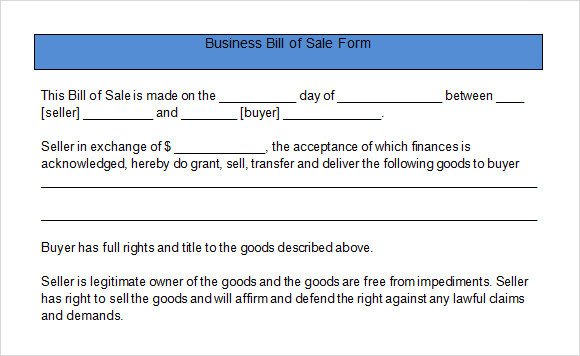 Sample Business Bill of Sale Form 6 Free Documents in
