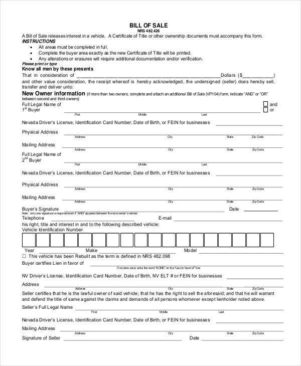 Sample Business Bill of Sale Forms 7 Free Documents in