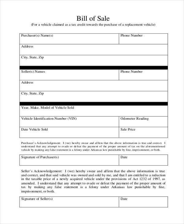 Sample Business Bill of Sale Forms 7 Free Documents in