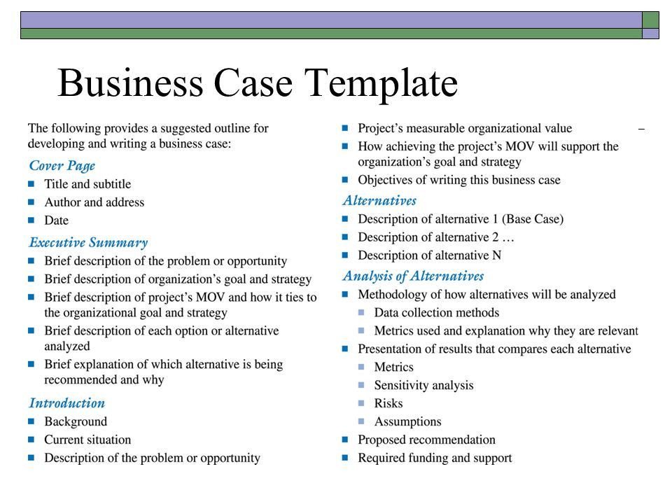 Business Case Template template
