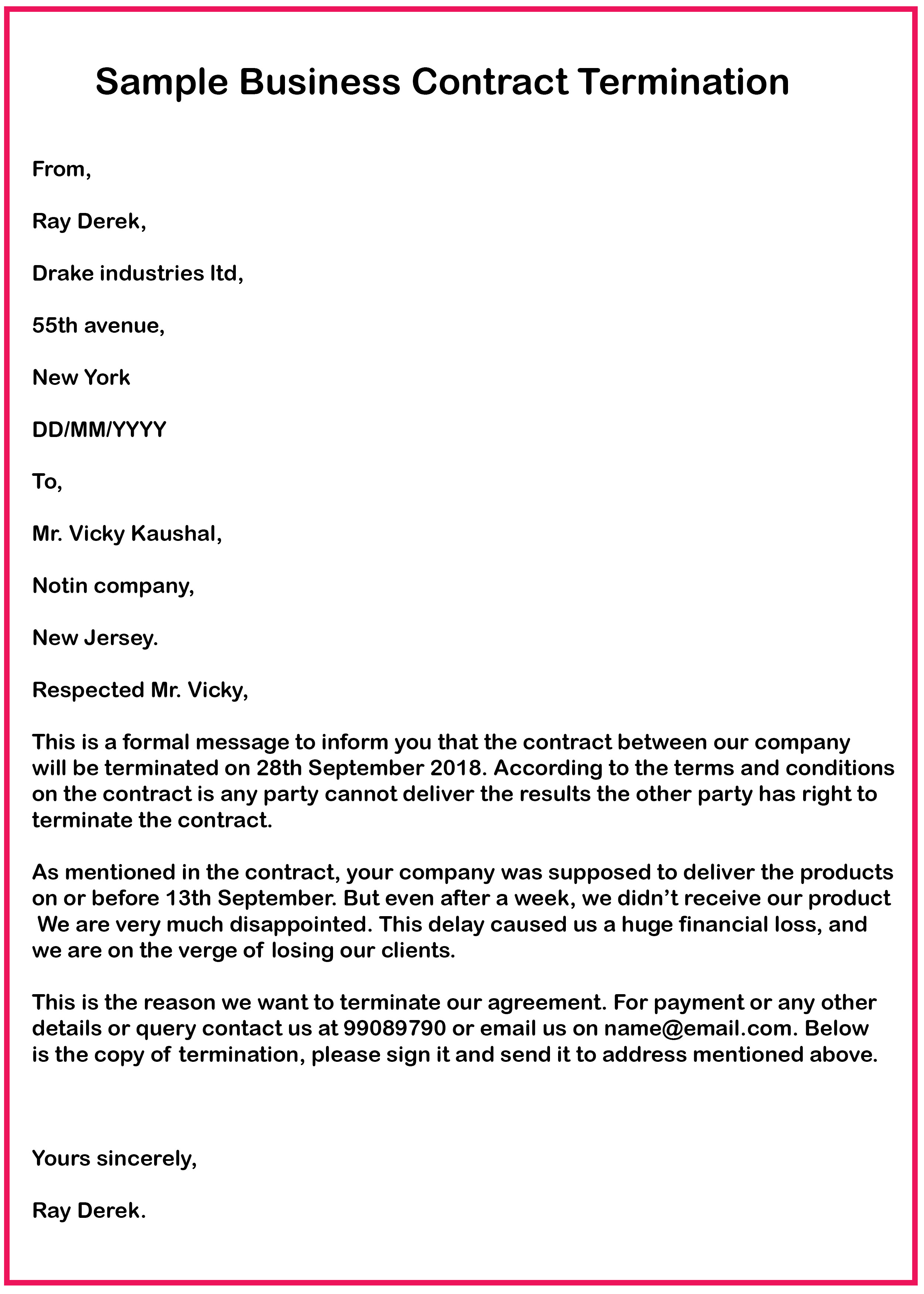 7 Business Contract Termination Letter Samples