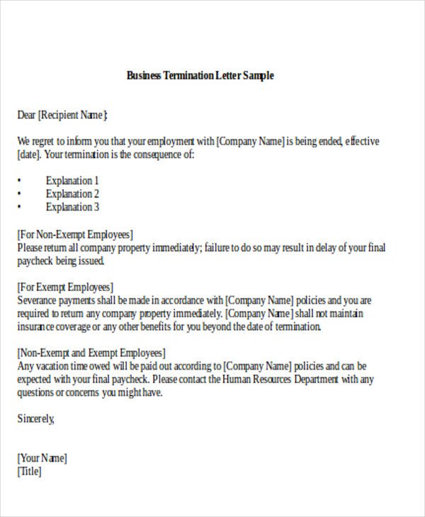 7 Sample Termination of Business Letters PDF Word