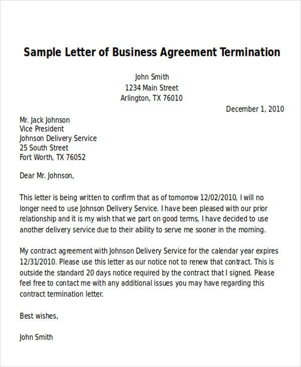 sample termination business letter examples word pdf