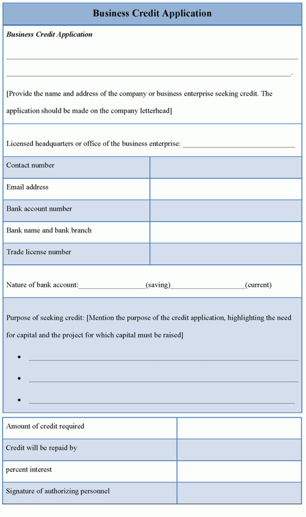 Application Template for Business Credit Sample of