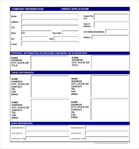 Credit Application Template 33 Examples in PDF Word