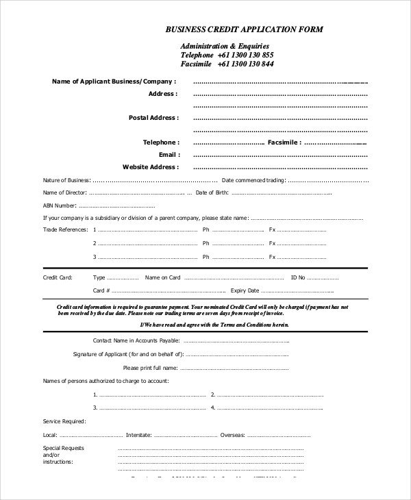 Sample Credit Application 11 Examples in PDF Word