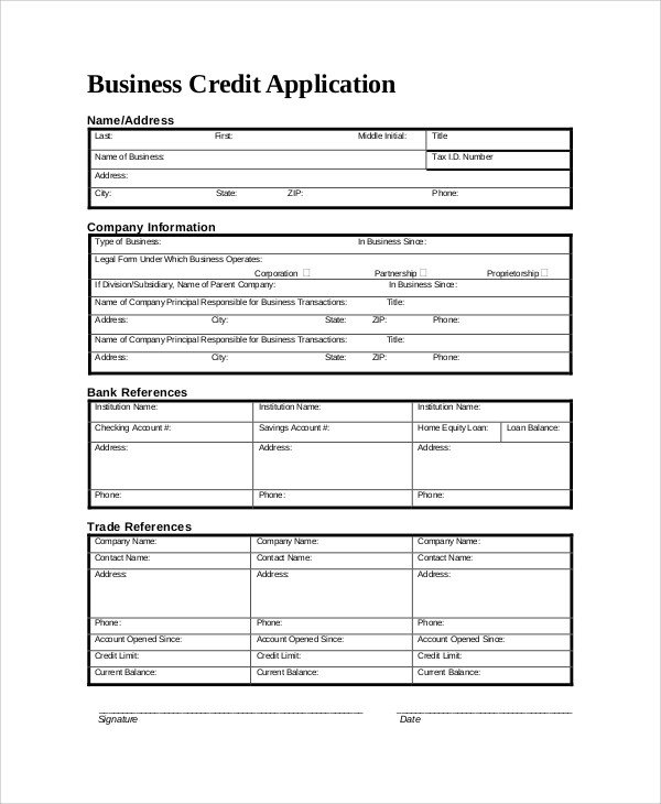 Sample Credit Application Form 8 Documents in PDF Word