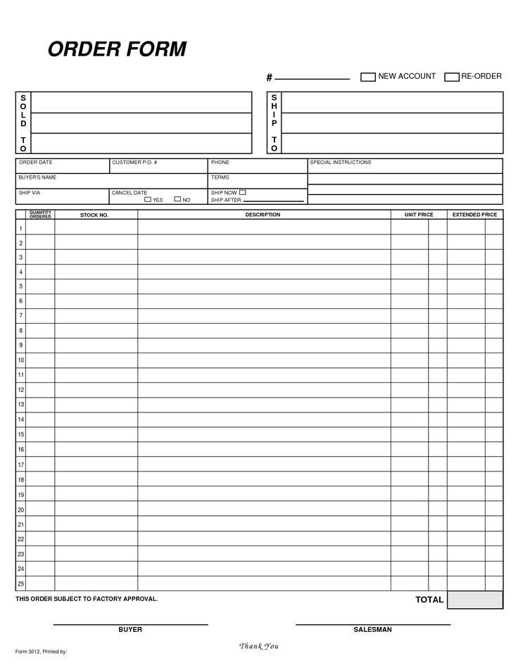 Free Blank Order Form Template