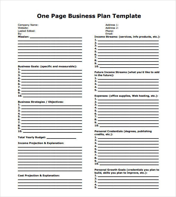 10 e Page Business Plan Samples