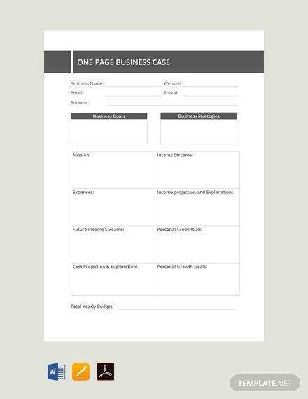 FREE e Page Business Case Template Download 91 Notes