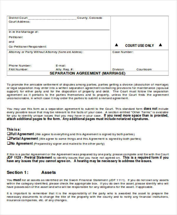 12 Sample Separation Agreements Free Sample Example