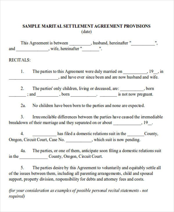 12 Sample Separation Agreements Free Sample Example