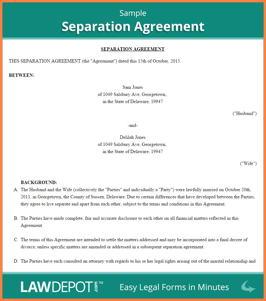 6 mon law separation agreement template