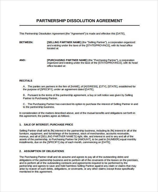 Sample Partnership Dissolution Agreement Templates 7