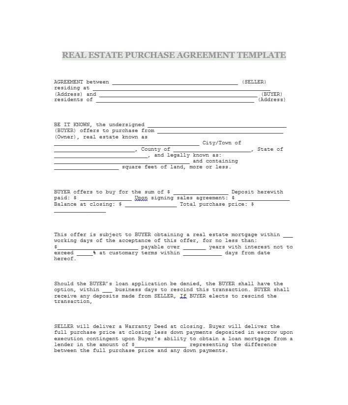 37 Simple Purchase Agreement Templates [Real Estate Business]