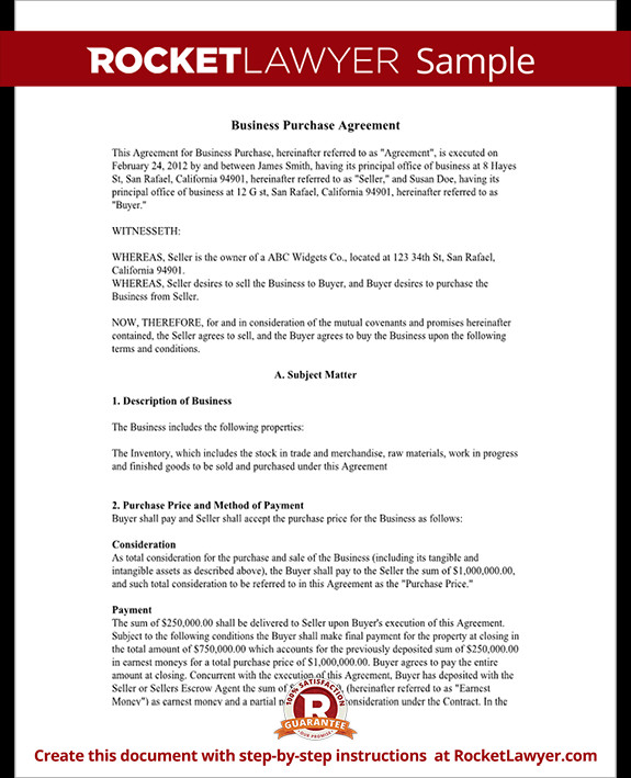 Business Purchase Agreement Contract Form with Template