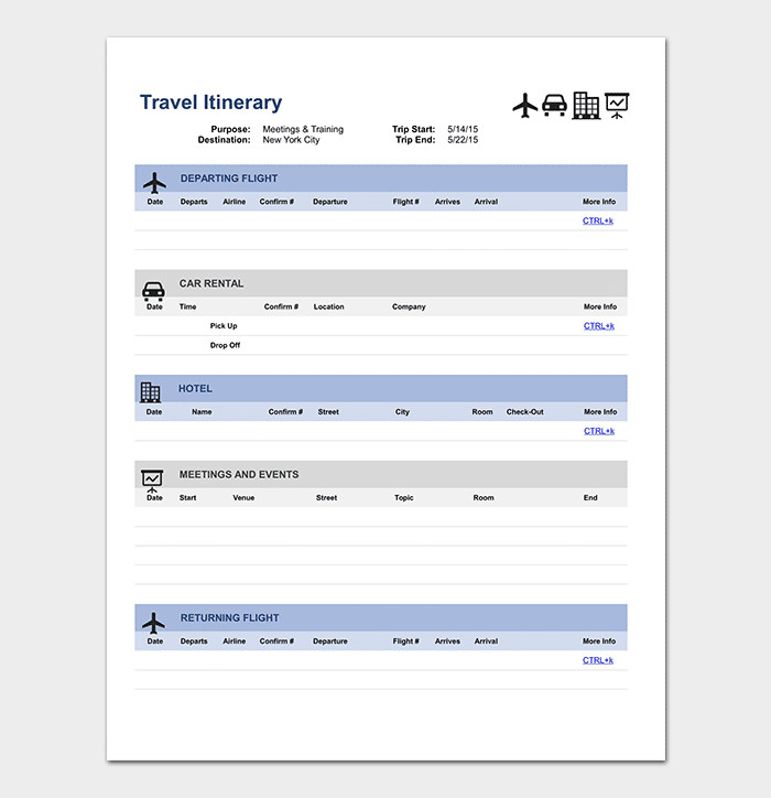 Business Travel Itinerary Template 23 Word Excel & PDF