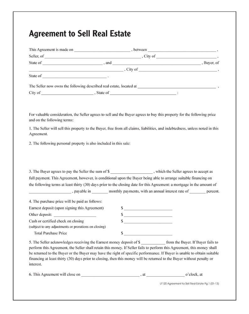 Agreement To Sell Real Estate Forms and Instructions