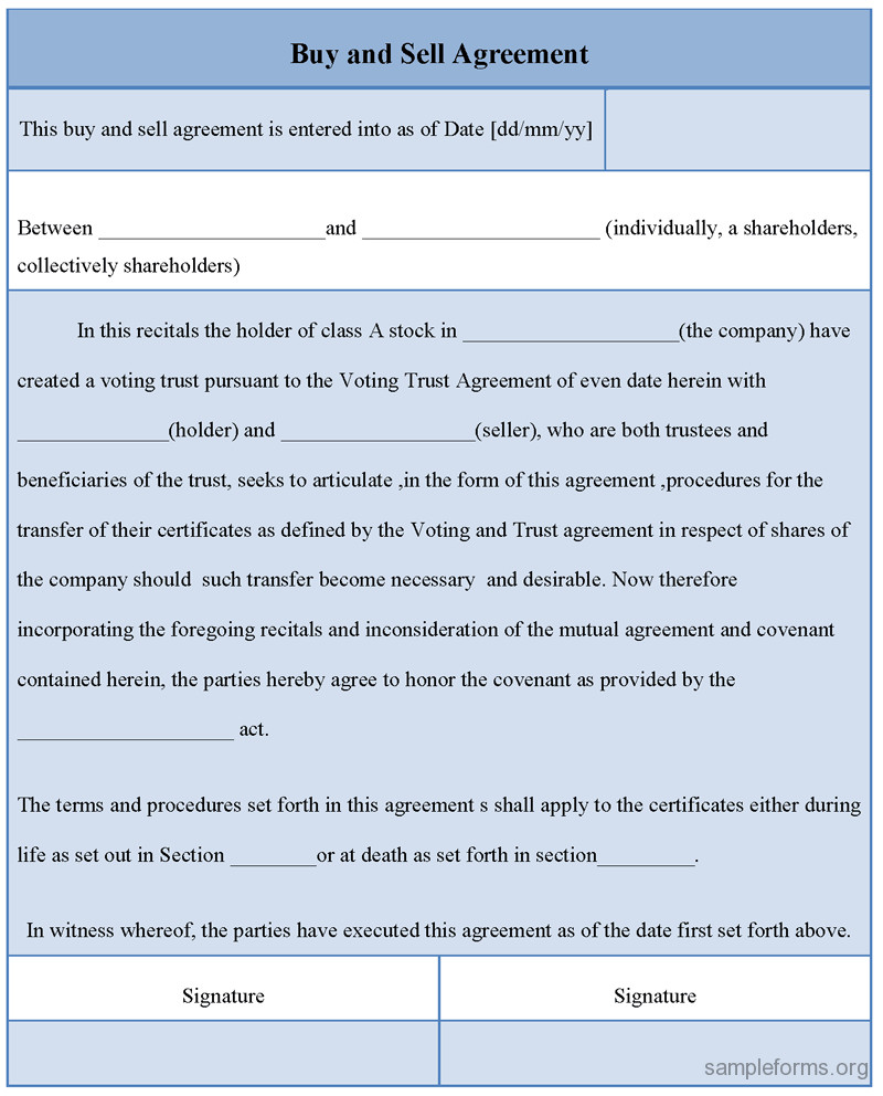 Buy and Sell Agreement Form Sample Forms