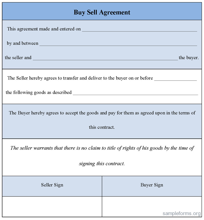 Buy Sell Agreement Form Sample Forms