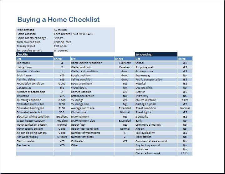 Buying a Home Checklist Template for MS Word