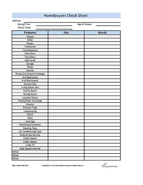 Buying Home Checklist Download Free PDF