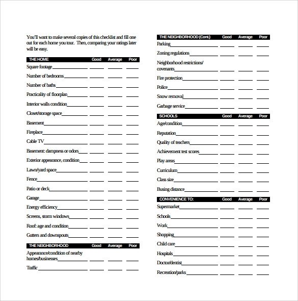 Home Buying Checklist 11 Documents In PDF Word