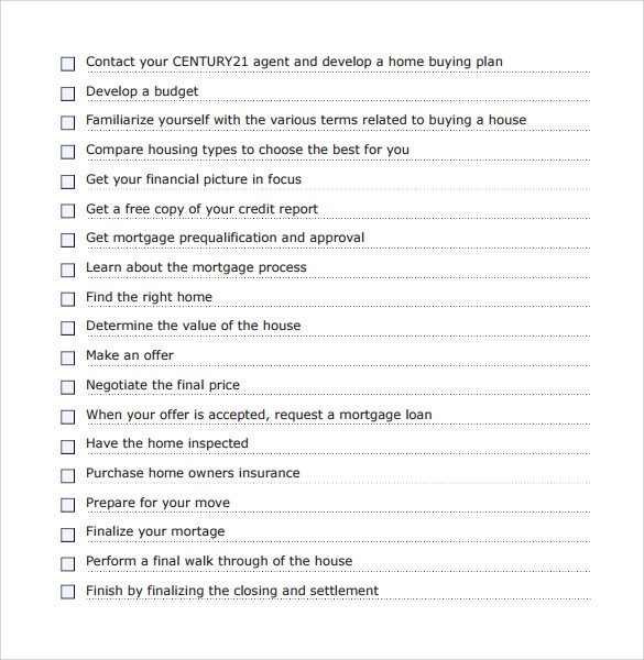 Home Buying Checklist 12 Free Samples Examples Format