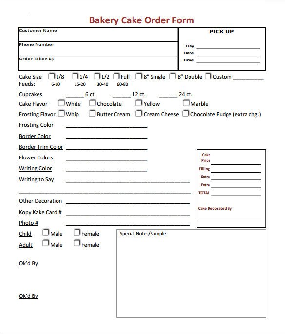 Cake Order Form Template 13 Free Samples Examples