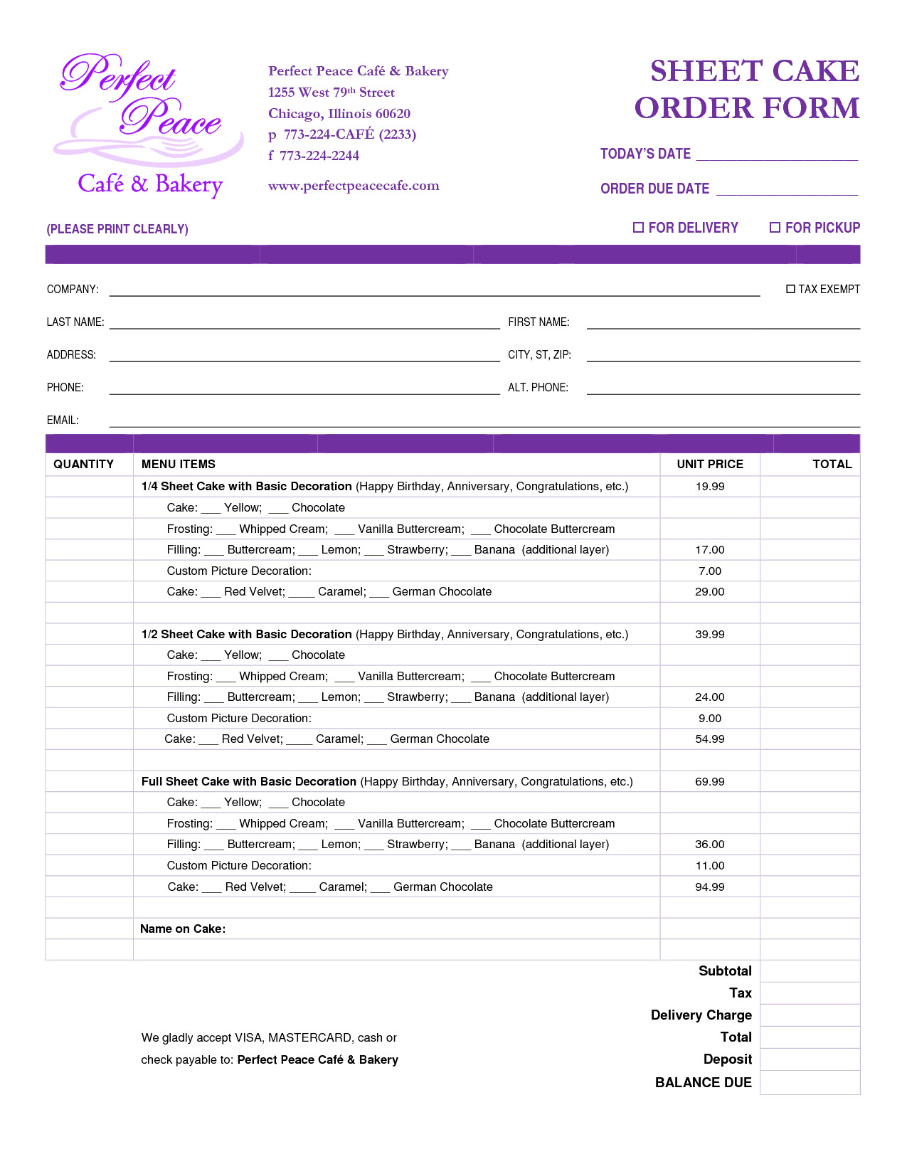 cake order form template free Google Search