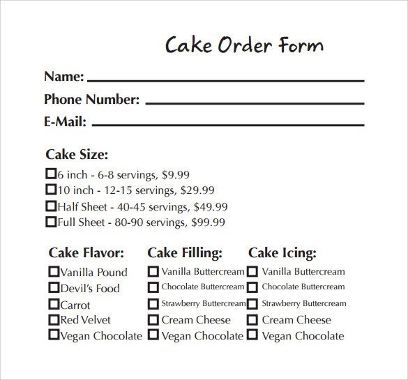 Sample Cake Order Form Template 13 Free Documents