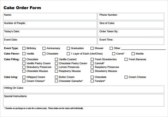 Sample Cake Order Form Template 16 Free Documents