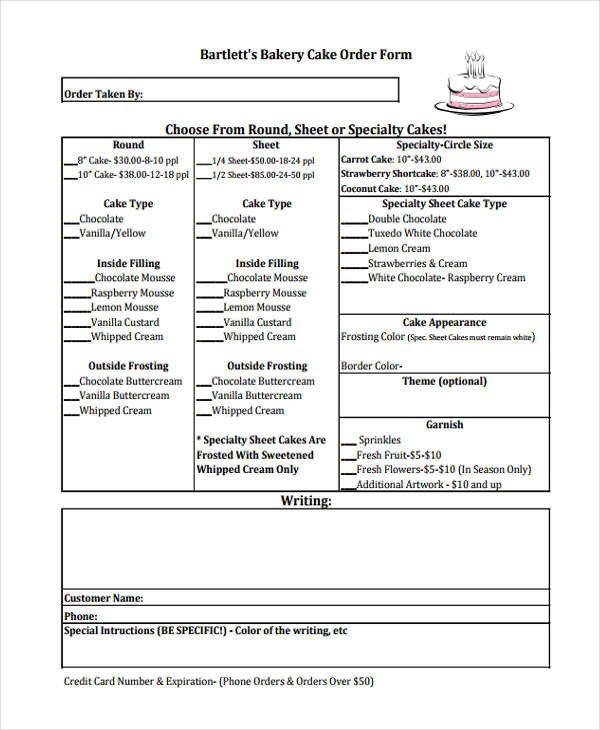 10 Cake Order Forms Free Samples Examples Format