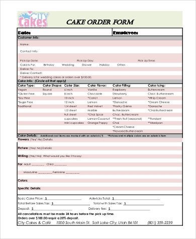 Cake Order Form Sample 7 Free Documents in Word PDF