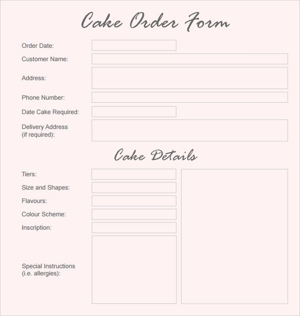 Cake Order Form Template 13 Free Samples Examples