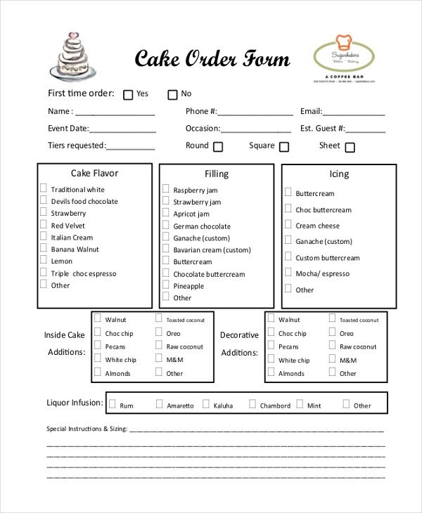 Sample Cake Order Form 10 Free Documents in Word PDF