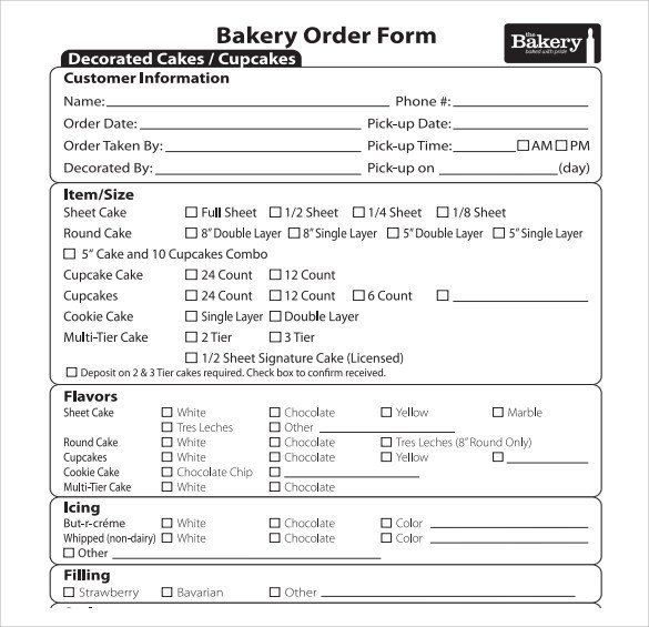 Sample Cake Order Form Template 16 Free Documents