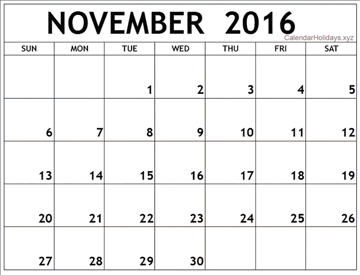 November 2016 Word Calendar WordCalendar CalendarTemplates