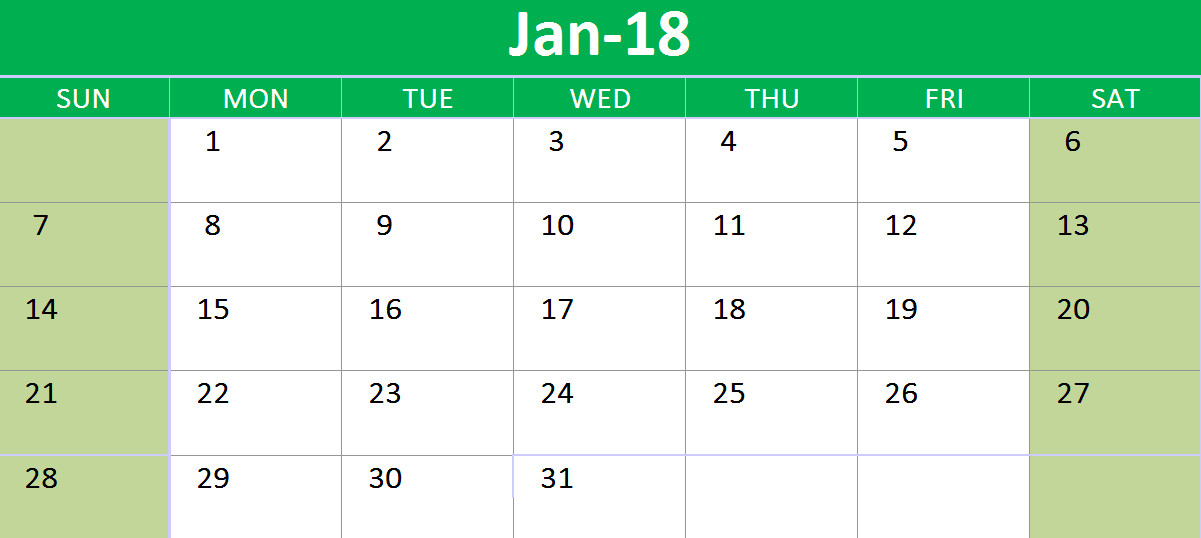 2018 Calendar Google Sheets Printable Templates