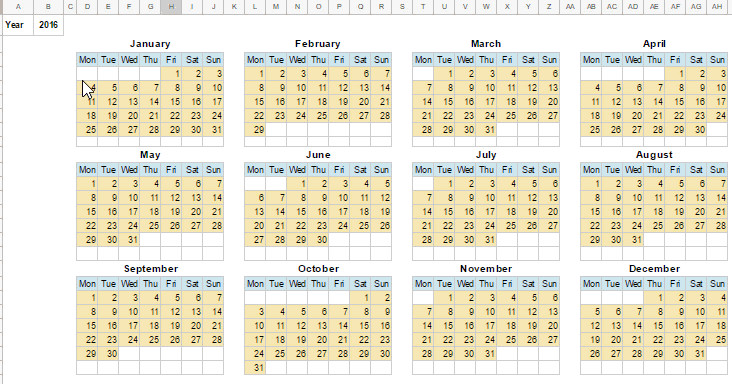Calendar Template in Google Sheets Monthly and Yearly