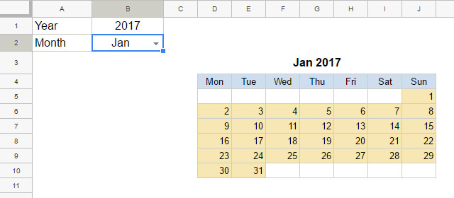 Calendar Template in Google Sheets Monthly and Yearly