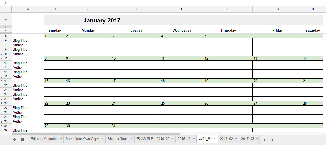 FREE 2017 Editorial Calendar in Google Spreadsheets