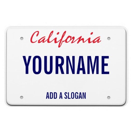 California License Plate personalized Rectangular