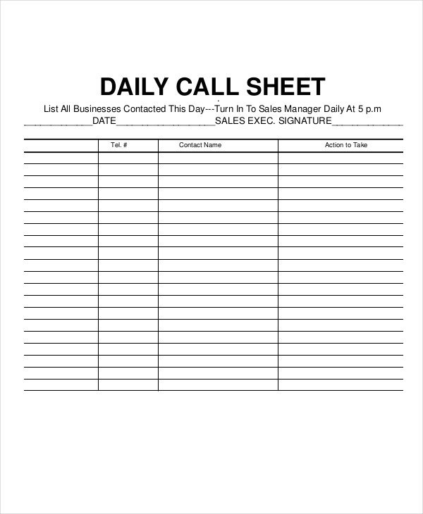 Call Log Sheet Template 11 Free Word PDF Excel