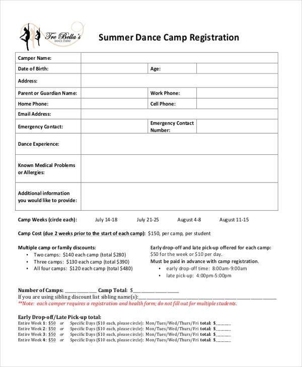 10 Summer Camp Registration Form Samples Free Sample