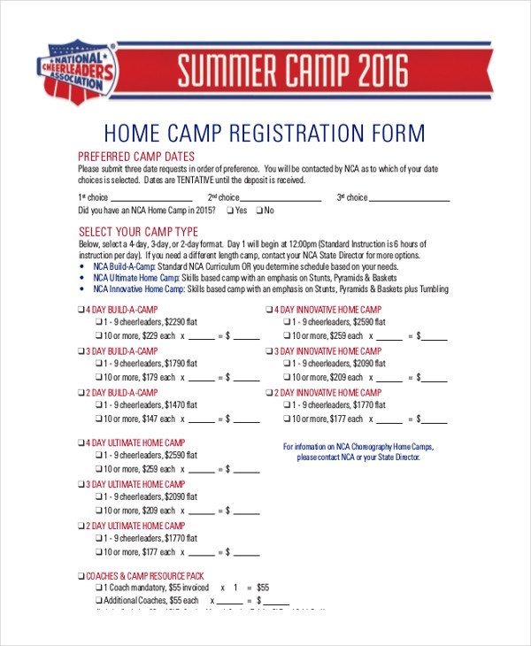 Sample Camp Registration Form 11 Free Documents in PDF