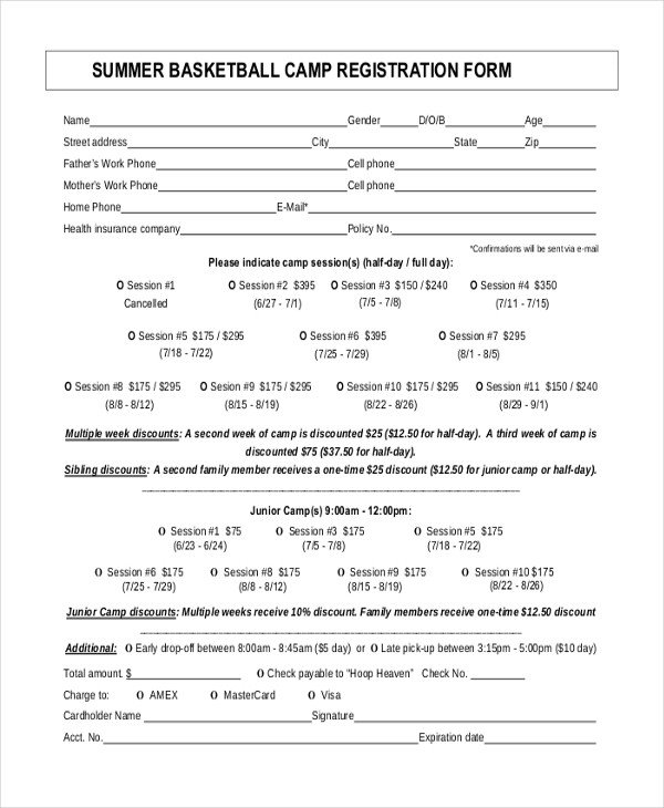 Sample Summer Camp Registration Form 10 Free Documents