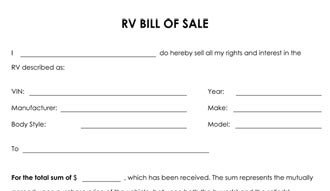 Free Printable Bill of Sale Camper Form GENERIC